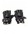 Black Gothic Cyberpunk Skull Studded Leather Gloves