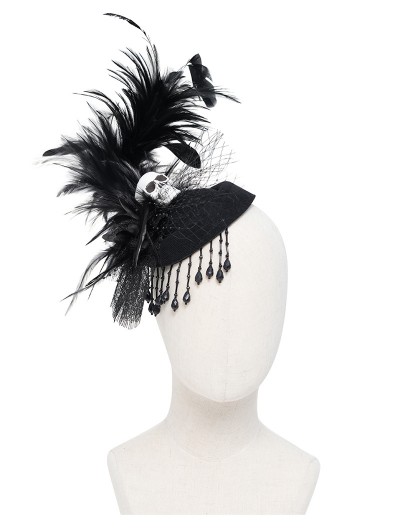 Eva Lady Black Gothic Skull Feather Tassel Headdress