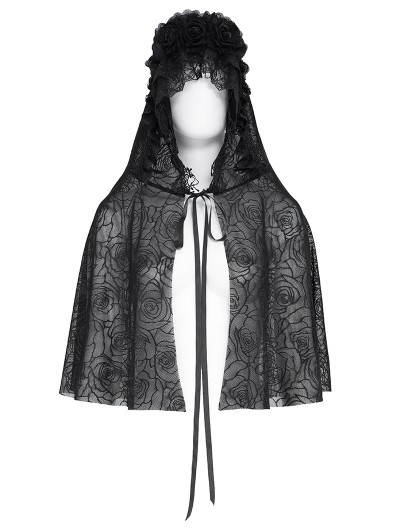 Eva Lady Black Gothic Rose Patterned Mesh Mantilla Veil