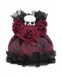 Eva Lady Wine Red Gothic Skull Rose Drawstring Pouch Bag