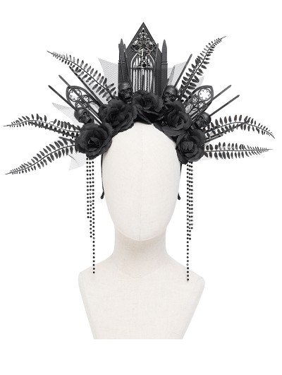 Eva Lady Black Gothic Skull Rose Cathedral Headdress