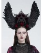 Eva Lady Black and Red Rose Gothic Feather Wing Headband
