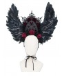 Eva Lady Black and Red Rose Gothic Feather Wing Headband