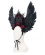Eva Lady Black and Red Rose Gothic Feather Wing Headband
