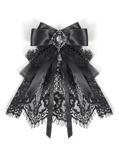 Eva Lady Black Retro Gothic Lace Satin Bow Tie