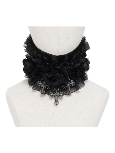 Eva Lady Black Rose Gothic Cross Ruffled Collar