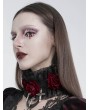 Eva Lady Black and Red Rose Gothic Cross Ruffled Collar