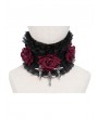 Eva Lady Black and Red Rose Gothic Cross Ruffled Collar