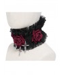 Eva Lady Black and Red Rose Gothic Cross Ruffled Collar