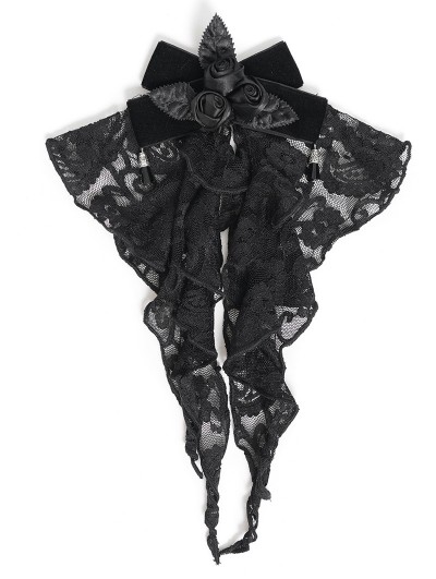 Eva Lady Black Gothic Retro Rose Lace Bow Tie