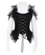 Eva Lady Black Gothic Floral Lace Applique Ruffled Corset Top