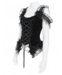 Eva Lady Black Gothic Floral Lace Applique Ruffled Corset Top