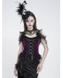 Eva Lady Black and Purple Gothic Floral Lace Applique Ruffled Corset Top