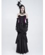 Eva Lady Black and Purple Gothic Floral Lace Applique Ruffled Corset Top