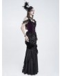 Eva Lady Black and Purple Gothic Floral Lace Applique Ruffled Corset Top