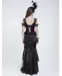 Eva Lady Black and Purple Gothic Floral Lace Applique Ruffled Corset Top