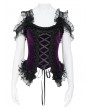 Eva Lady Black and Purple Gothic Floral Lace Applique Ruffled Corset Top