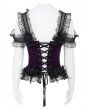 Eva Lady Black and Purple Gothic Floral Lace Applique Ruffled Corset Top