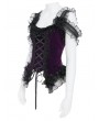 Eva Lady Black and Purple Gothic Floral Lace Applique Ruffled Corset Top