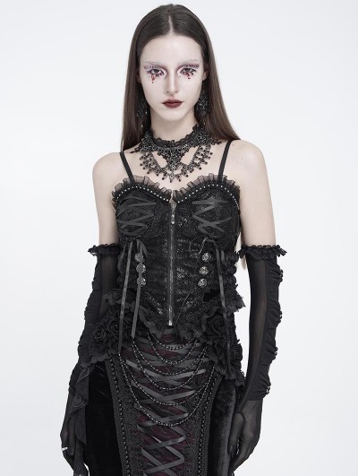 Eva Lady Black Gothic Ruffle Lace Trim Corset Top for Women