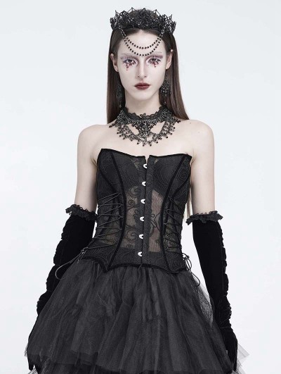 Eva Lady Black Gothic Mesh Pattern Irregular Hem Corset