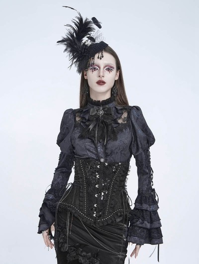Eva Lady Black Gothic Floral Sequin Mesh Underbust Corset