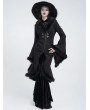 Eva Lady Black Gothic Plush Fur Trim Flared Coat for Women