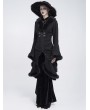 Eva Lady Black Gothic Plush Fur Trim Flared Coat for Women