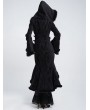 Eva Lady Black Gothic Faux Fur Trim Hooded Buckle Coat for Women