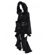 Eva Lady Black Gothic Faux Fur Trim Hooded Buckle Coat for Women