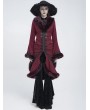 Eva Lady Wine Red Gothic Plush Fur Trim Flared Coat for Women