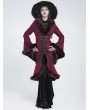Eva Lady Wine Red Gothic Plush Fur Trim Flared Coat for Women