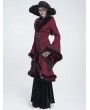 Eva Lady Wine Red Gothic Plush Fur Trim Flared Coat for Women