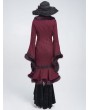 Eva Lady Wine Red Gothic Plush Fur Trim Flared Coat for Women