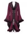 Eva Lady Wine Red Gothic Plush Fur Trim Flared Coat for Women