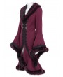 Eva Lady Wine Red Gothic Plush Fur Trim Flared Coat for Women