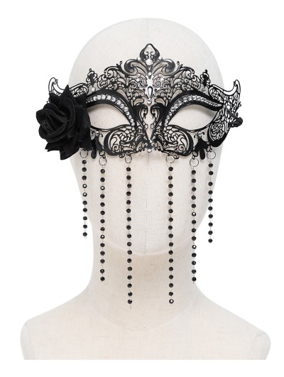 Eva Lady Black Gothic Floral Beaded Tassel Masquerade Mask