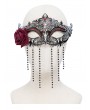Eva Lady Black and Red Gothic Floral Beaded Tassel Masquerade Mask