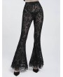Eva Lady Black Gothic Floral Flocked Beaded Mesh Flared Leggings