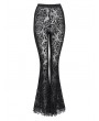 Eva Lady Black Gothic Floral Flocked Beaded Mesh Flared Leggings
