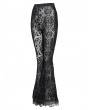 Eva Lady Black Gothic Floral Flocked Beaded Mesh Flared Leggings