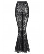 Eva Lady Black Gothic Floral Flocked Beaded Mesh Flared Leggings