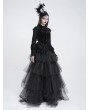 Eva Lady Black Gothic Vintage Floral Puff Sleeve Peplum Shirt for Women