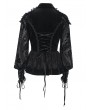 Eva Lady Black Gothic Vintage Floral Puff Sleeve Peplum Shirt for Women
