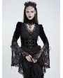 Eva Lady Black Gothic Floral Lace Spliced V-Neck Shirt for Women