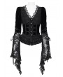 Eva Lady Black Gothic Floral Lace Spliced V-Neck Shirt for Women