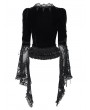 Eva Lady Black Gothic Floral Lace Spliced V-Neck Shirt for Women
