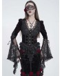 Eva Lady Black and Red Gothic Floral Lace Spliced V-Neck Shirt for Women