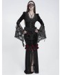 Eva Lady Black and Red Gothic Floral Lace Spliced V-Neck Shirt for Women