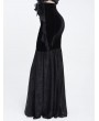Eva Lady Black Gothic Beaded Velvet Mesh Patchwork Fishtail Skirt